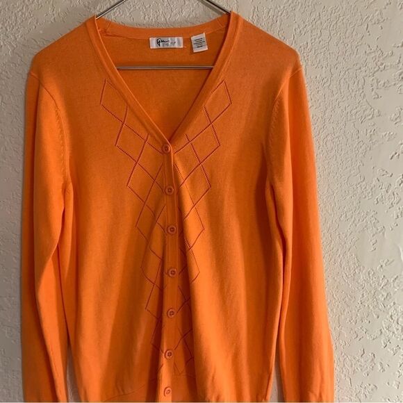 Greg Norman Collection Light Orange Button Front Cardigan Medium - Picture 7 of 9